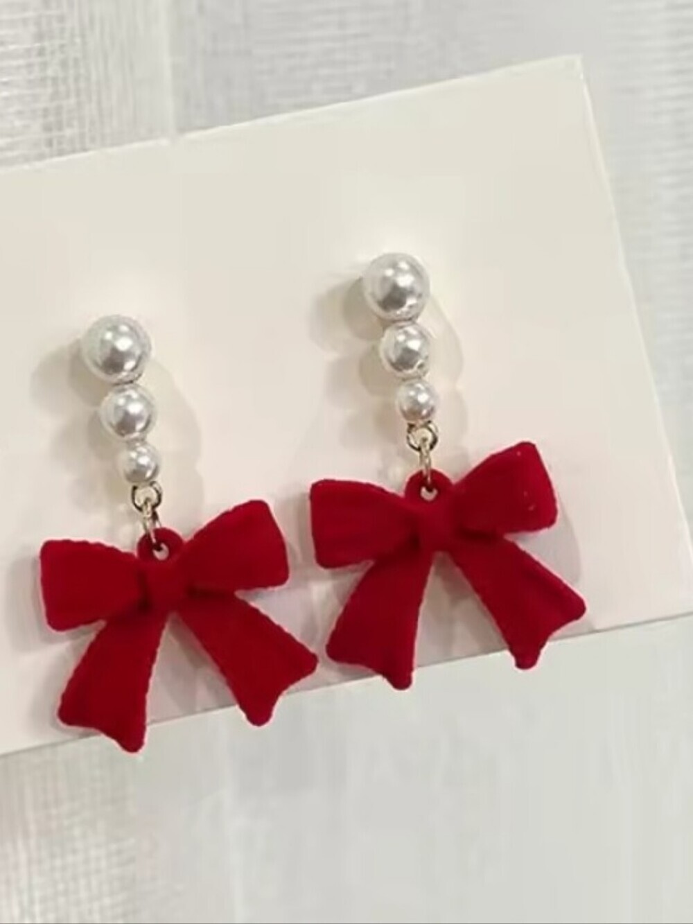 Pearl Drop Earrings with Red Velvet Bows